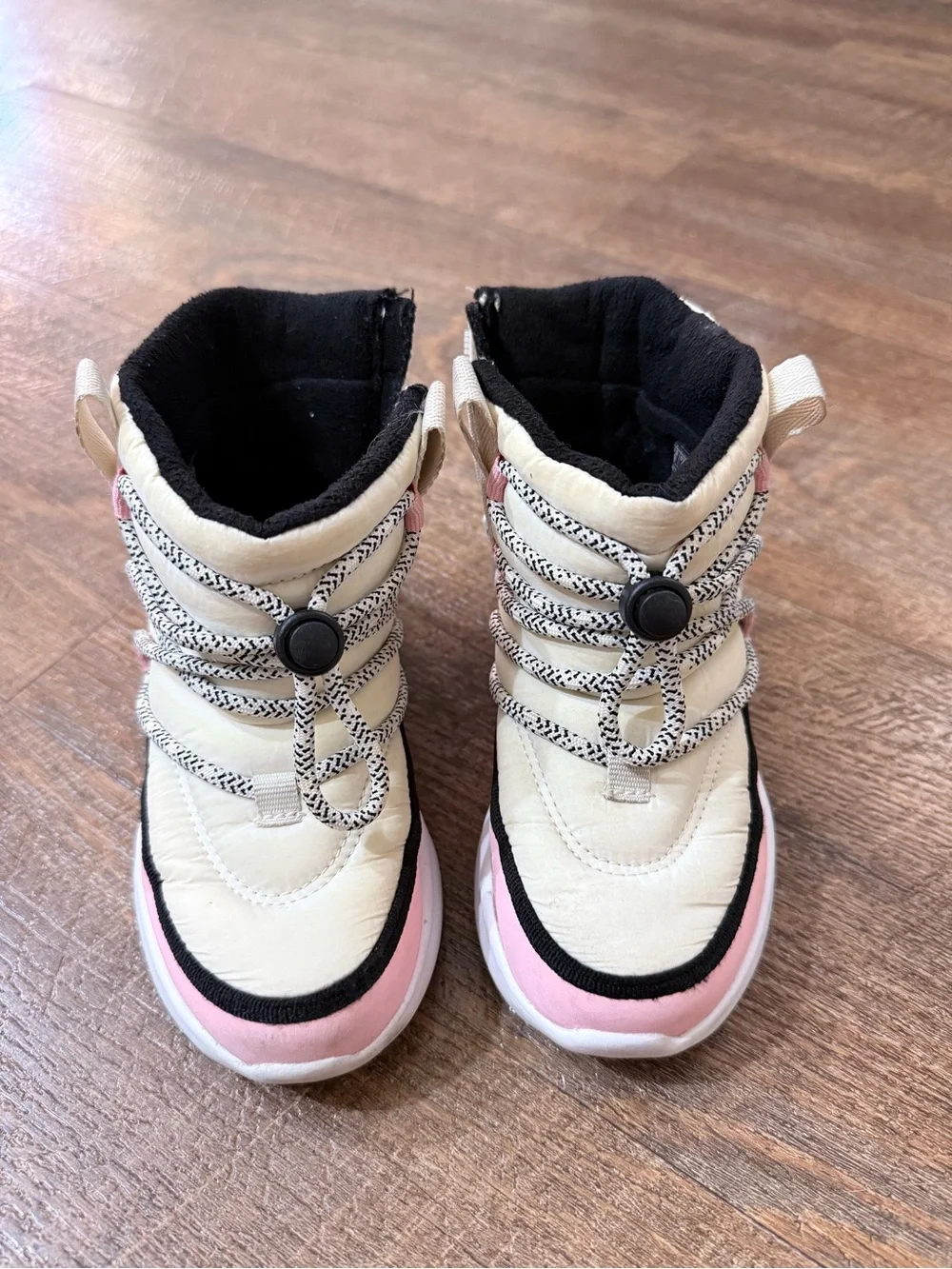 Skechers Kids Cream and Pink Puffer Boot Sneakers